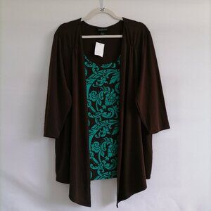 NWT Lane Bryant Womens Brown & Green Paisley Print Built In Cardigan Size 18/20W